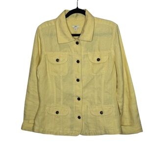 J. Jill Soft Yellow 100% Linen Coastal Minimalist Overshirt Lightweight Jacket M
